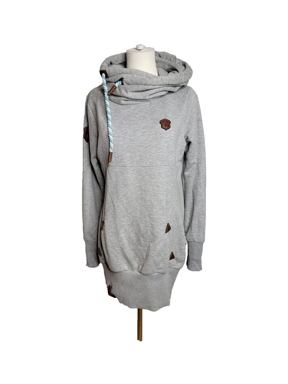 *READ Naketano Hoodie Pullover Gray Long Sleeve Cotton Women Med Long Line READ